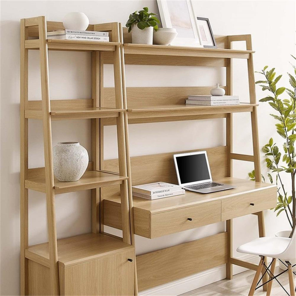 Modway Bixby 2-Piece Modern Style Wood Office Desk and Bookshelf - Oak