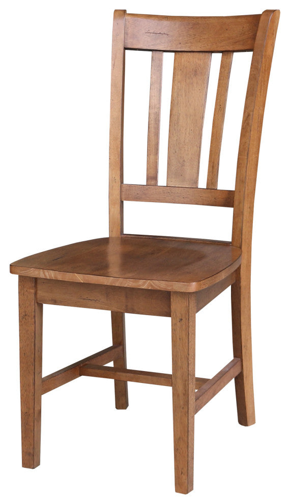 Set of Two San Remo Slat Back Chairs, Distressed Oak