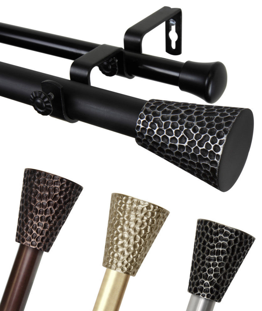 Maira 1" Double Curtain Rod, Black, 66-120"