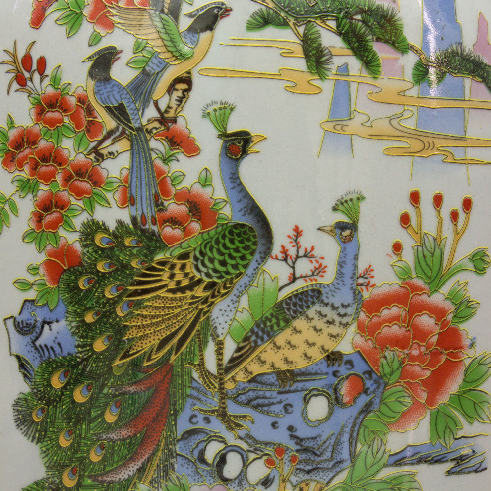14" Satsuma Birds and Flowers Porcelain Tung Chi Vase