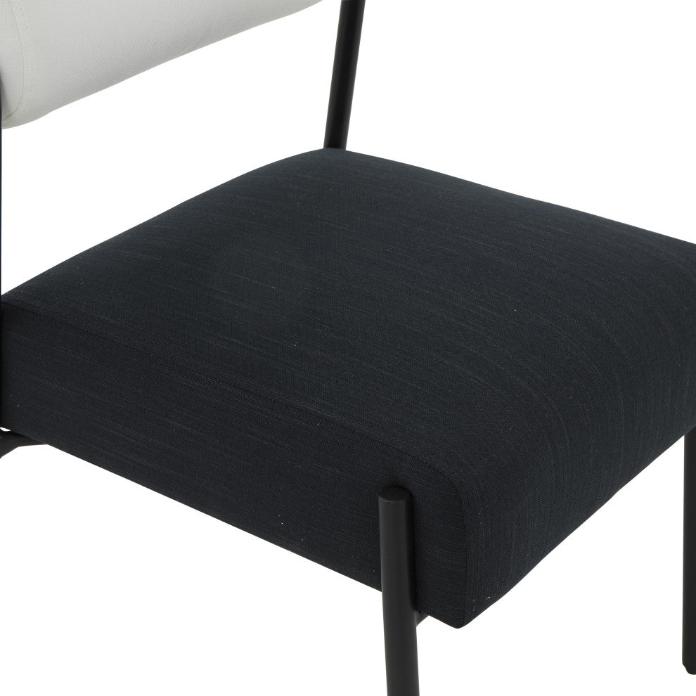 Jolene Cream and Black Linen Dining Chair, Set of 2
