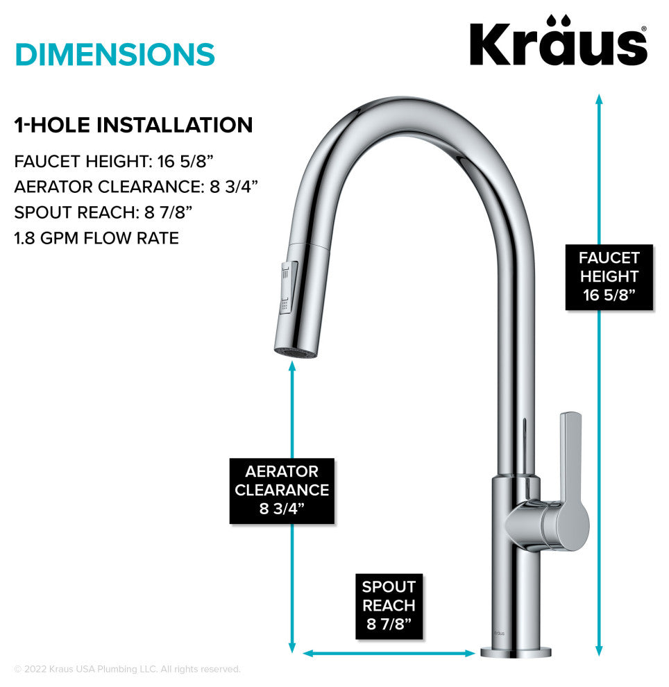 Oletto Pull-Down 1-Hole Kitchen Faucet, Chrome, Model Kpf-2820ch