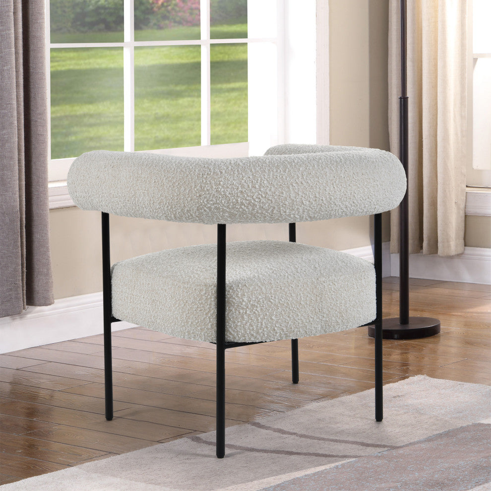 Melvin Boucle Fabric Accent Chair, Black Legs, Cream