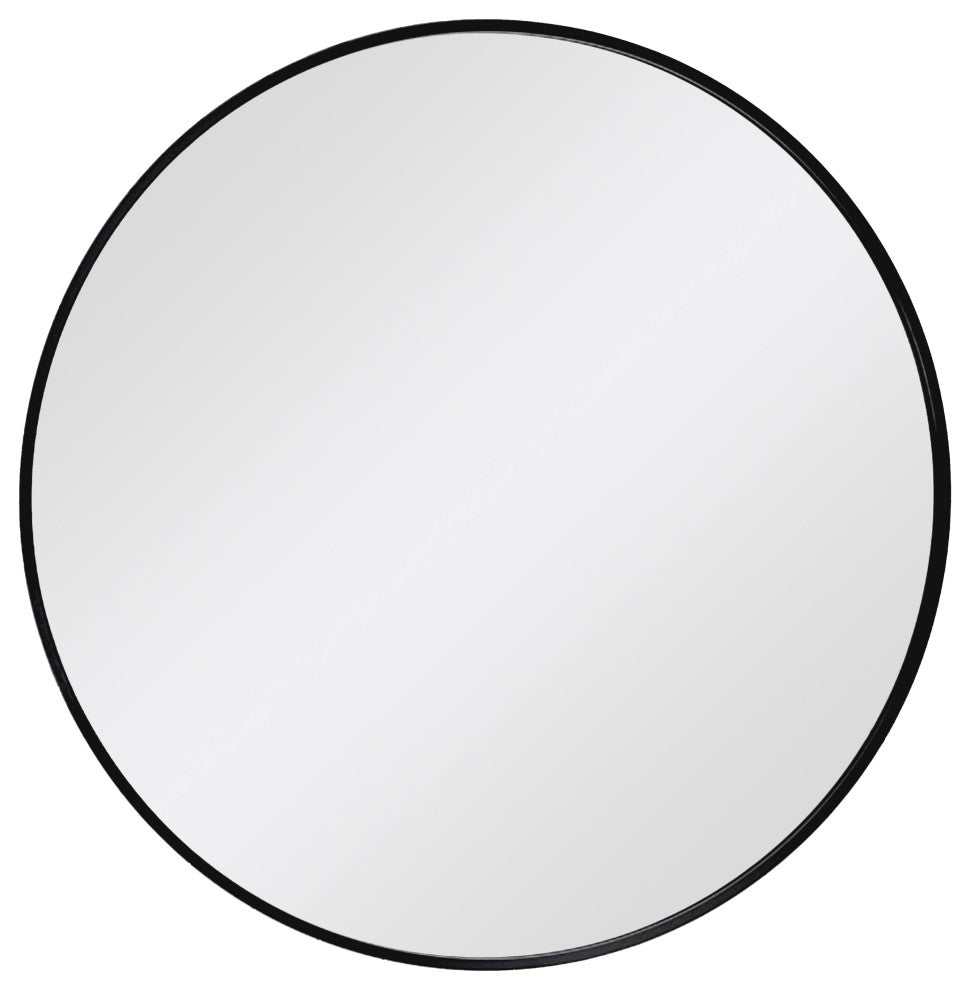 Round Black Metal Framed Wall Mirror, 27.6" X 27.6" Dia.