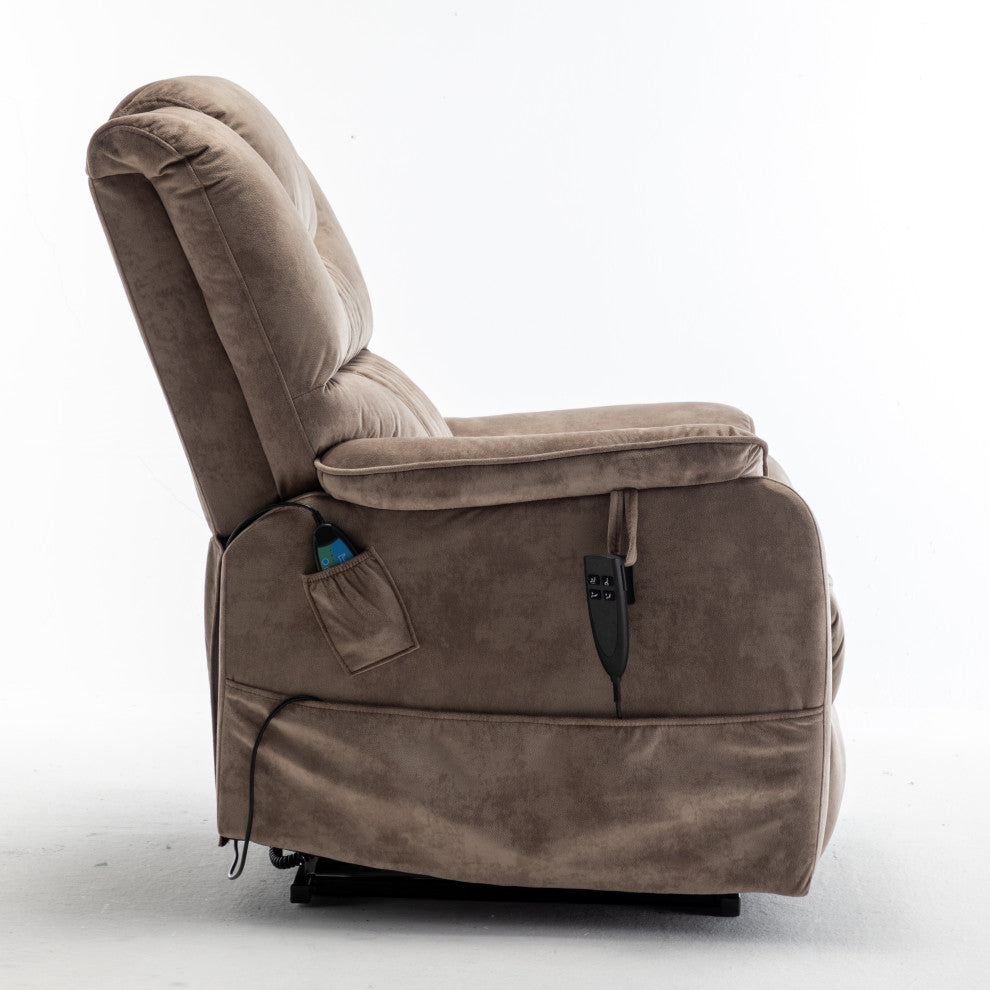 Motor Lift Recliner with Infinite Position & Extra-Wide Seat, Beige+brown