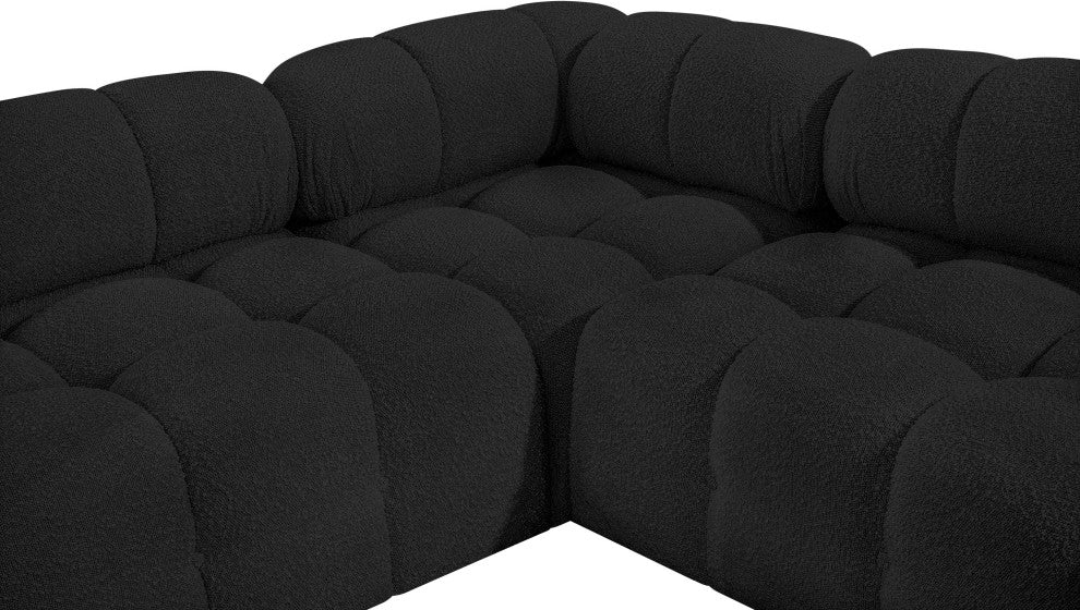 Ames Boucle Fabric L-Shaped Modular Sectional, Black, 6-Piece: 3 Armless Chair, 3 Corner Chair