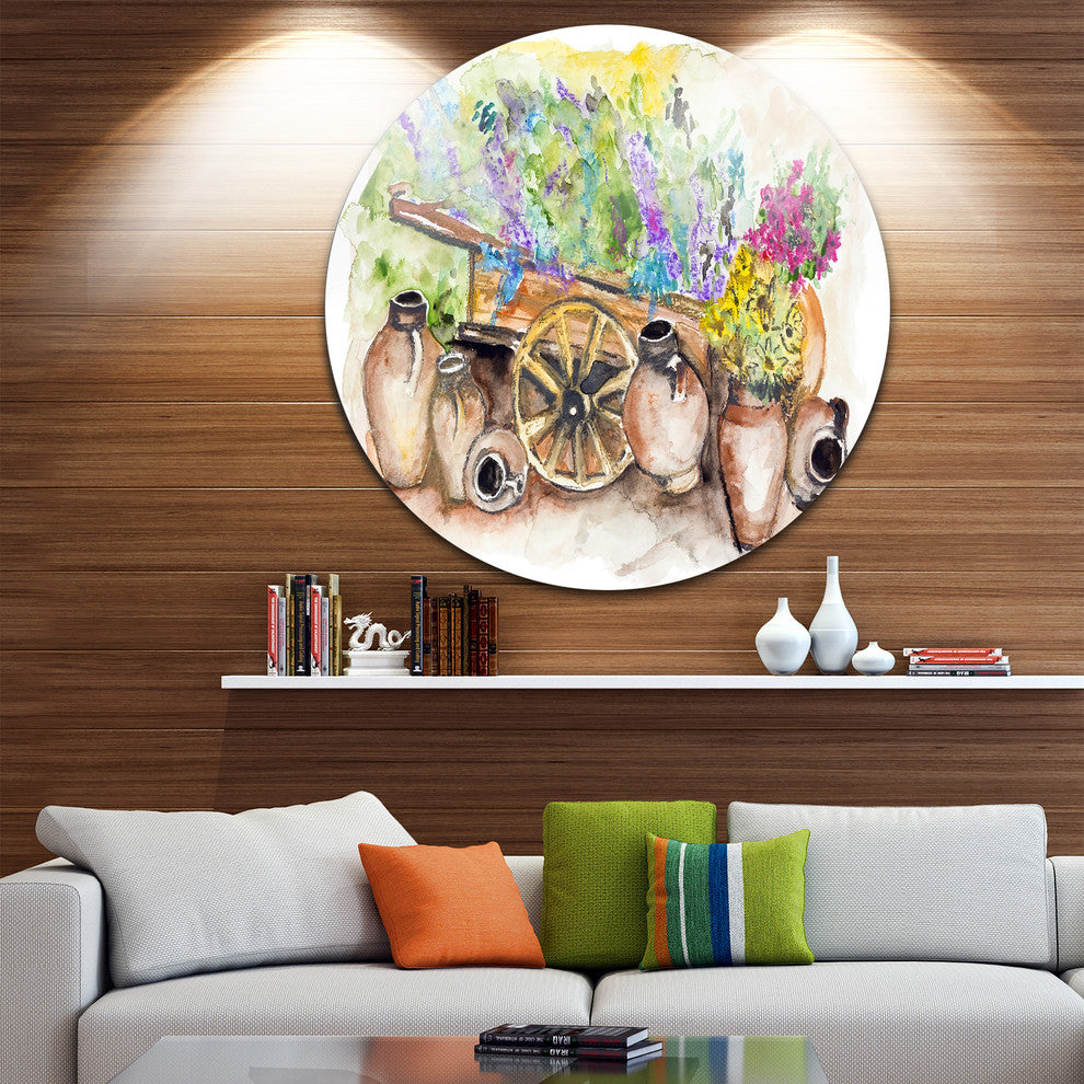 Lavender Flowers, Floral Disc Metal Artwork, 11"