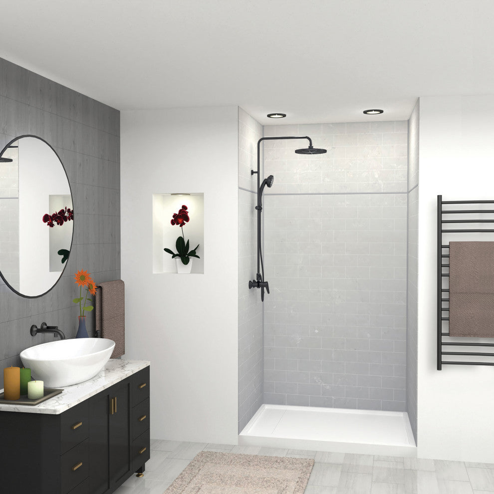 Transolid SaraMar 48"x36"x96" 6-Piece Shower Wall Kit with Extension, Lunar