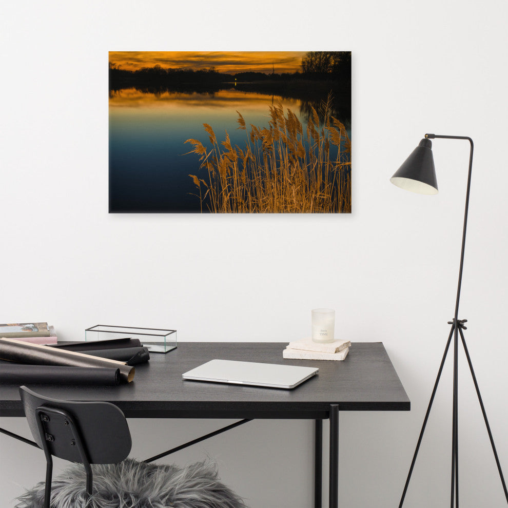 Rustic Canvas Wall Art: Sunset Reedy Point Landscape Print, 24" X 36"