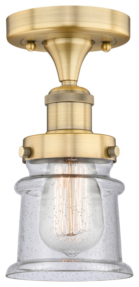 Canton-1 Light 5" Semi-Flush Mount-Brushed Brass, Seedy Glass Shade