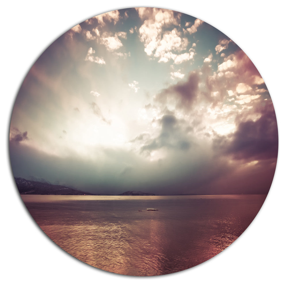Dark Sunset With Dramatic Sky, Seashore Round Wall Art, 38"