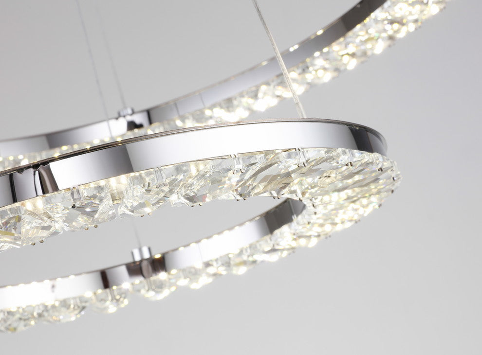 3-Tier Clear Crystal Ring LED Light Fixture, Chrome Stainless Steel Frame