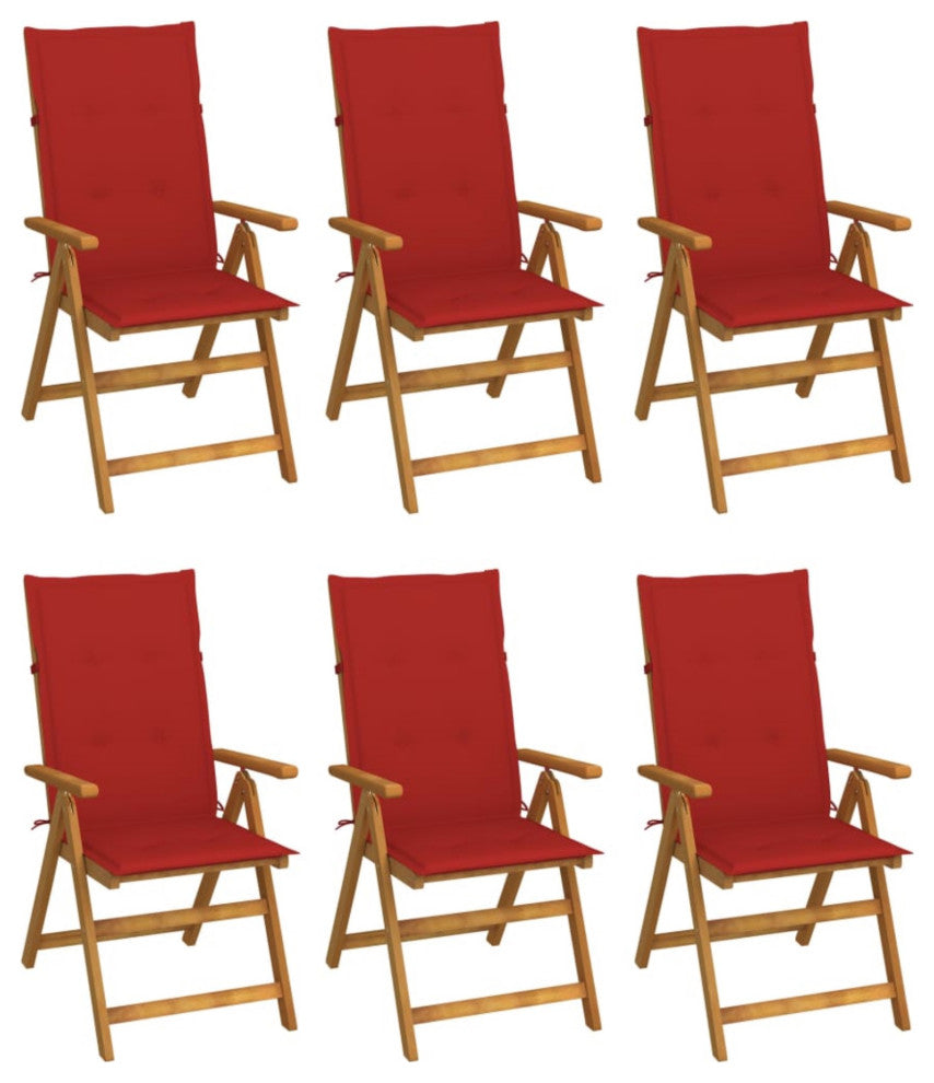 Vidaxl Folding Garden Chairs, Set of 6, With Cushions Solid Acacia Wood
