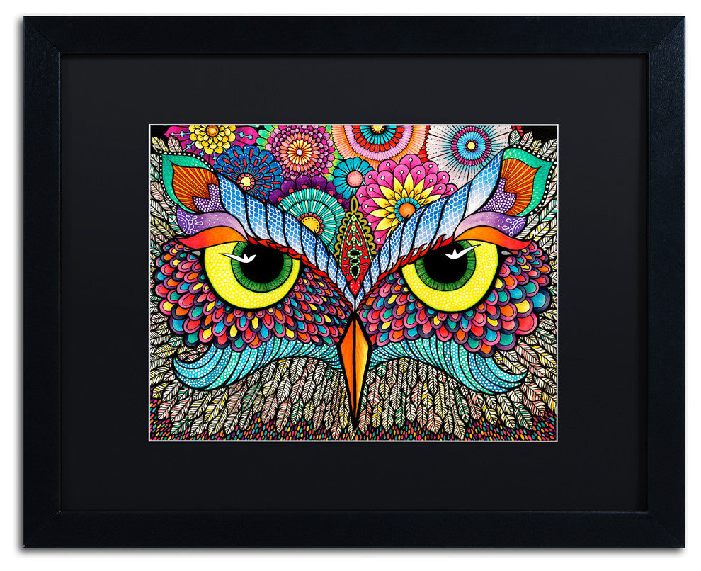 Hello Angel 'Owl Face' Art, Black Frame, Black Mat, 20x16