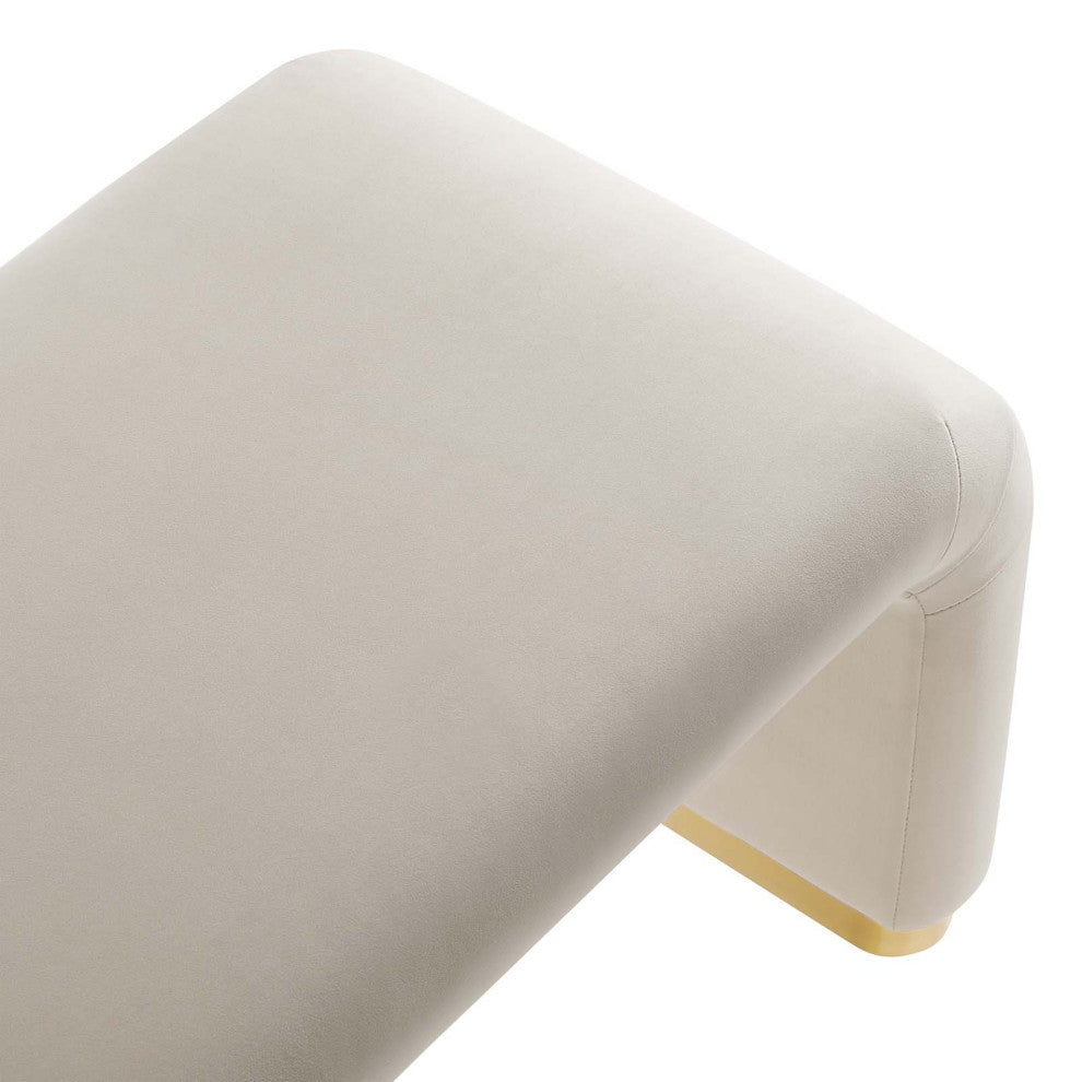 Koda Performance Velvet Waterfall Long Bench - Brass Almond