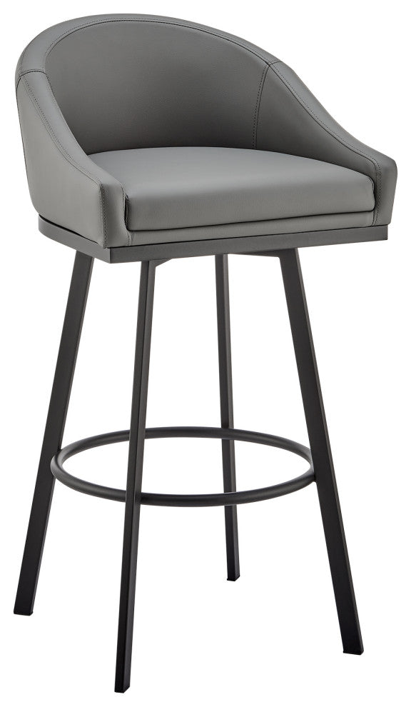 Noran Swivel Bar Stool in Black Metal with Grey Faux Leather