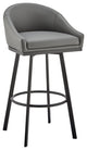 Noran Swivel Bar Stool in Black Metal with Grey Faux Leather