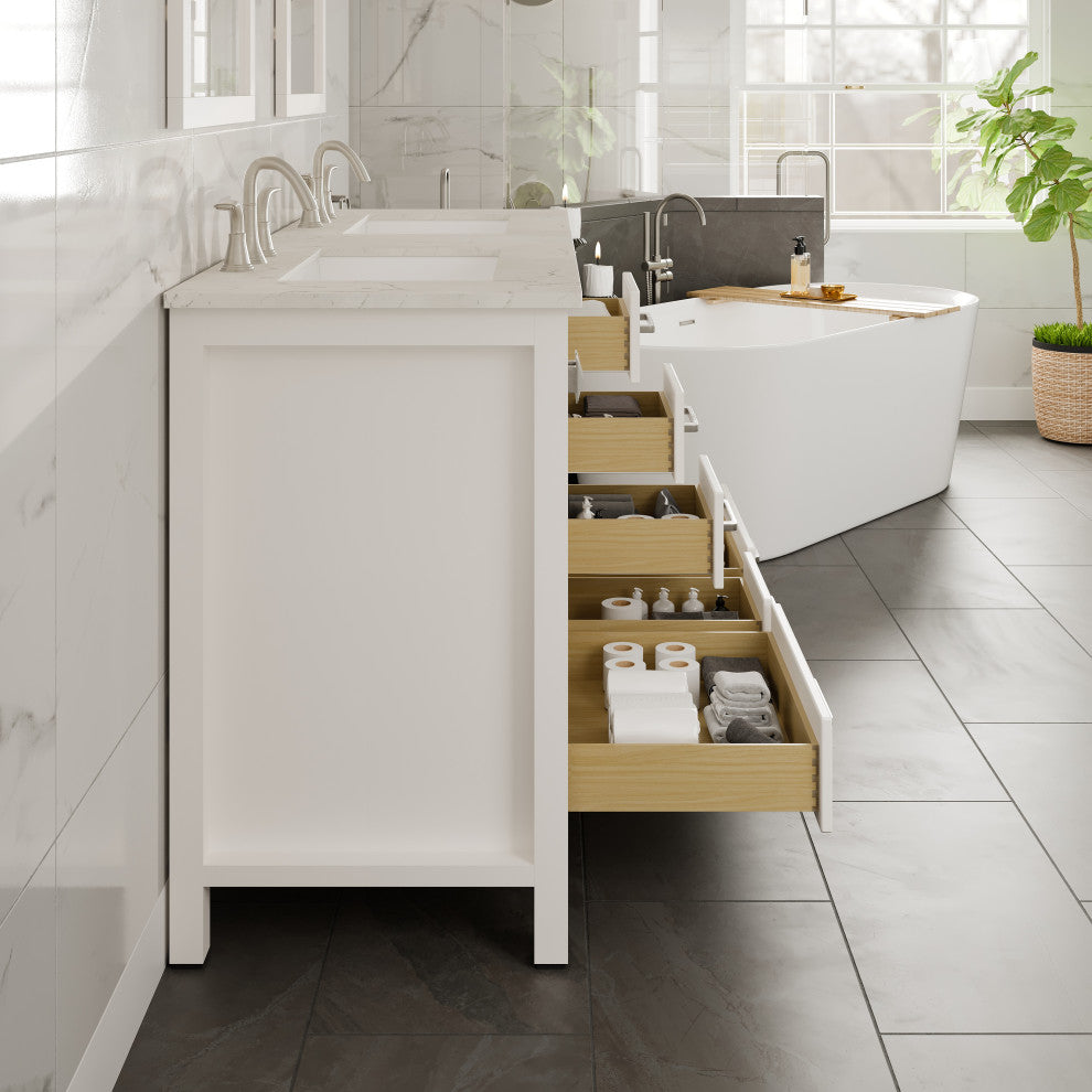 Eviva Aberdeen 60"Wx22"D Double Sink Bathroom Vanity, Quartz Countertop