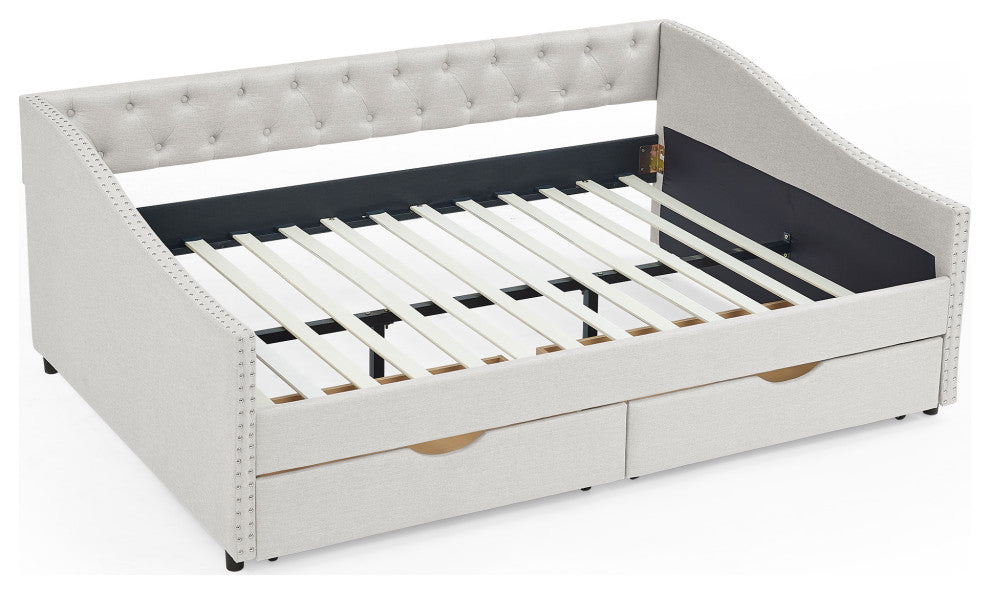 Gewnee Full Size Daybed With Drawers Upholstered Tufted Sofa Bed
