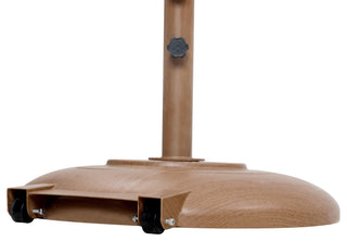 Fiji Patio Umbrella and Base, White, Teak Pole, Teak Cozumel Base