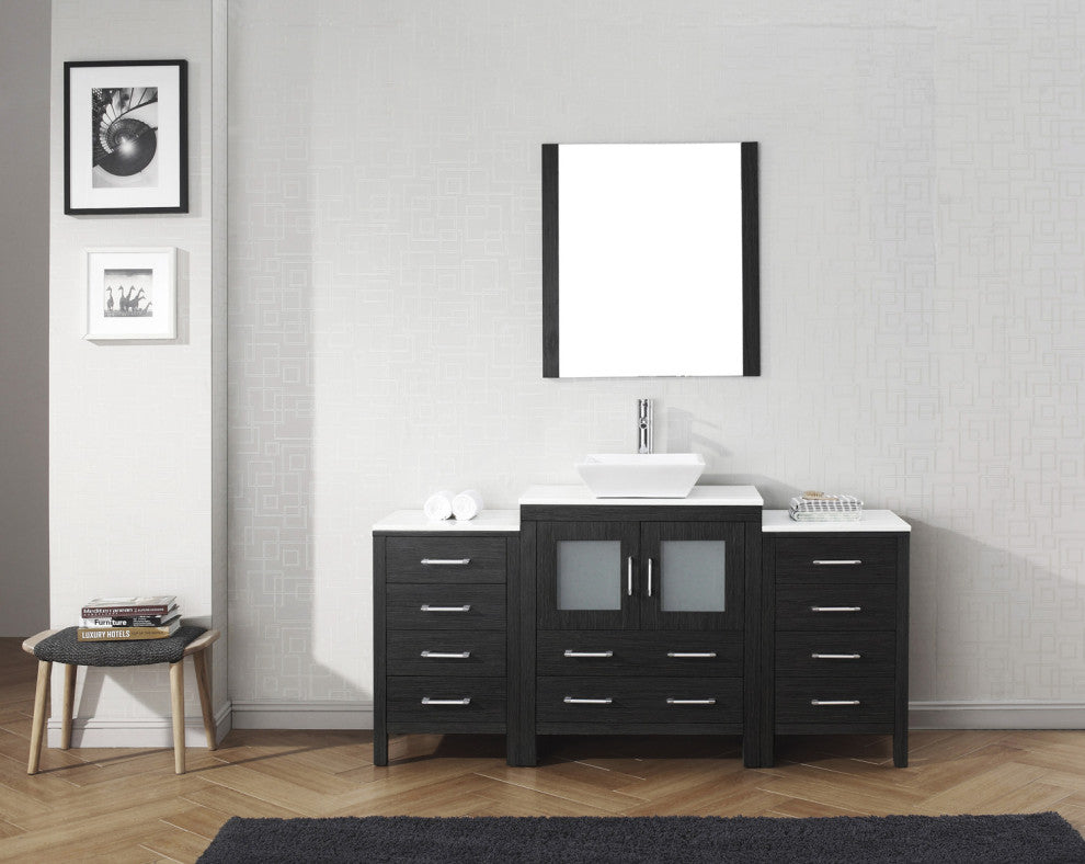 Dior 66" Single Bathroom Vanity, Zebra Gray, White Engineered Stone