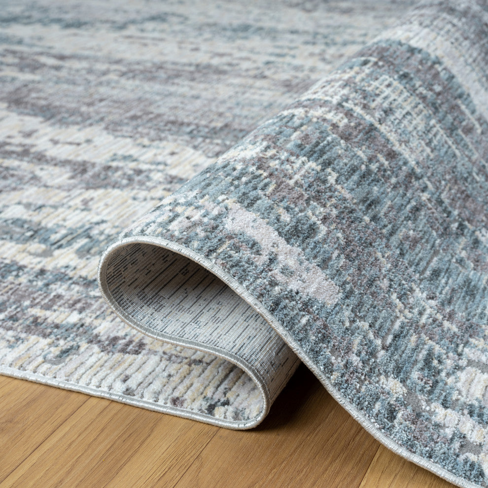 Brynn Gray/Blue Modern Abstract Indoor Area Rug, 2'6" x 8'