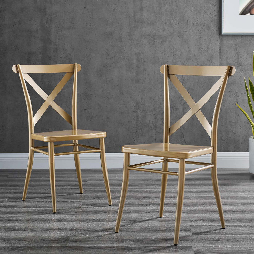 Side Dining Chair, Set of 2, Metal, Gold, Modern, Bistro Restaurant Hospitality