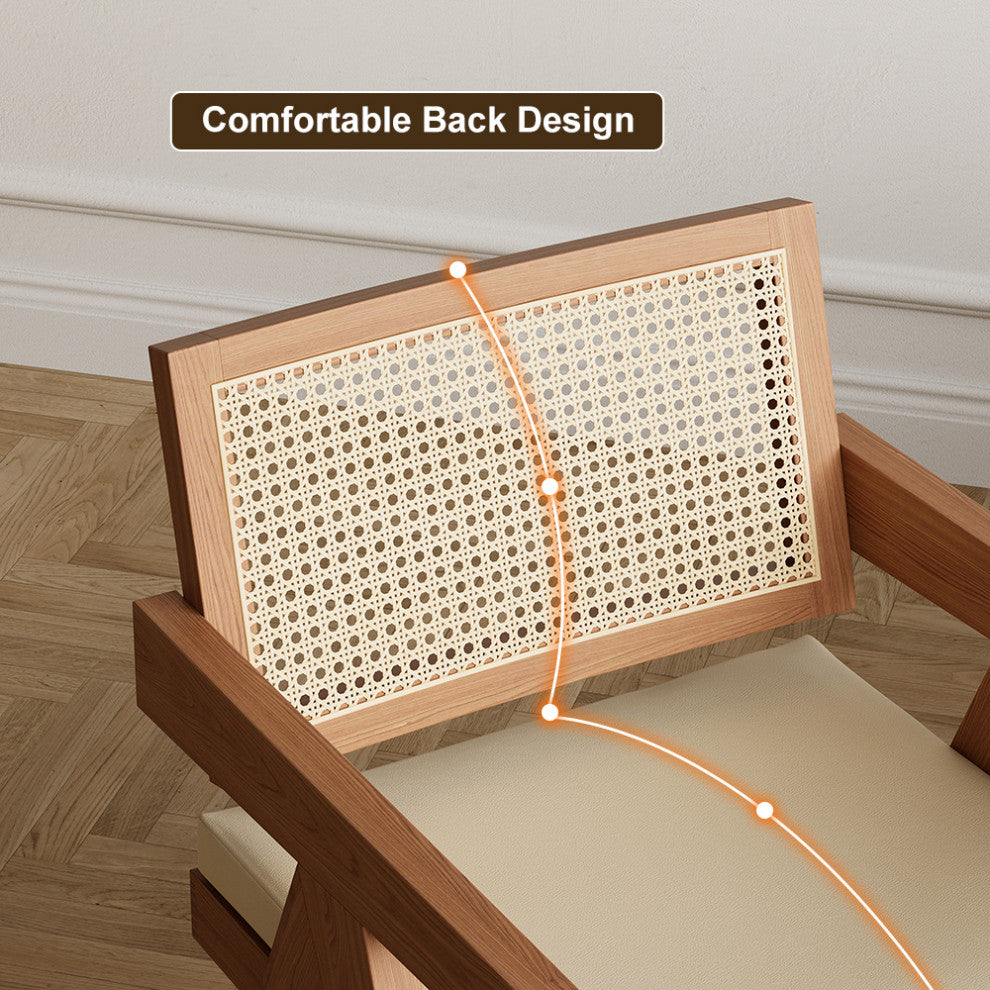 Archic Japandi Rattan Dining Chair, Walnut, With Upholstery