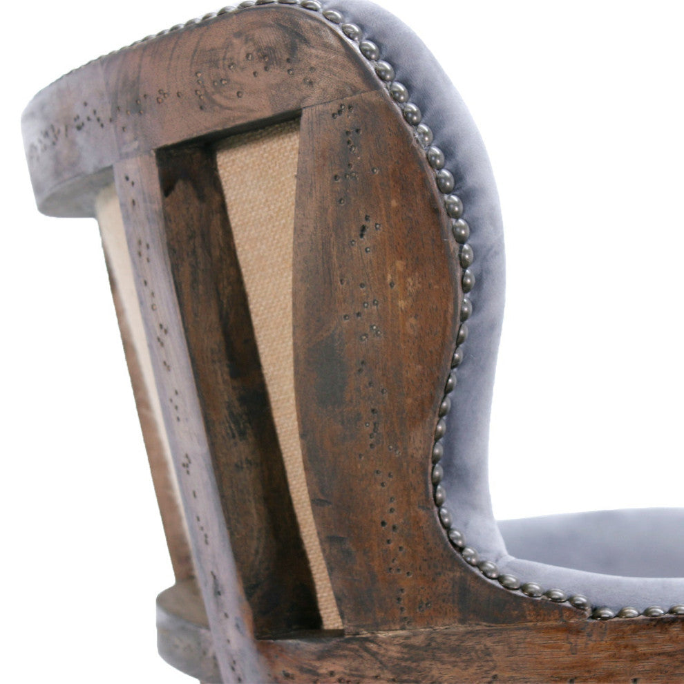 Grey Velvet Dining Chair - Deconstructed Back Exposed Frame Armchair