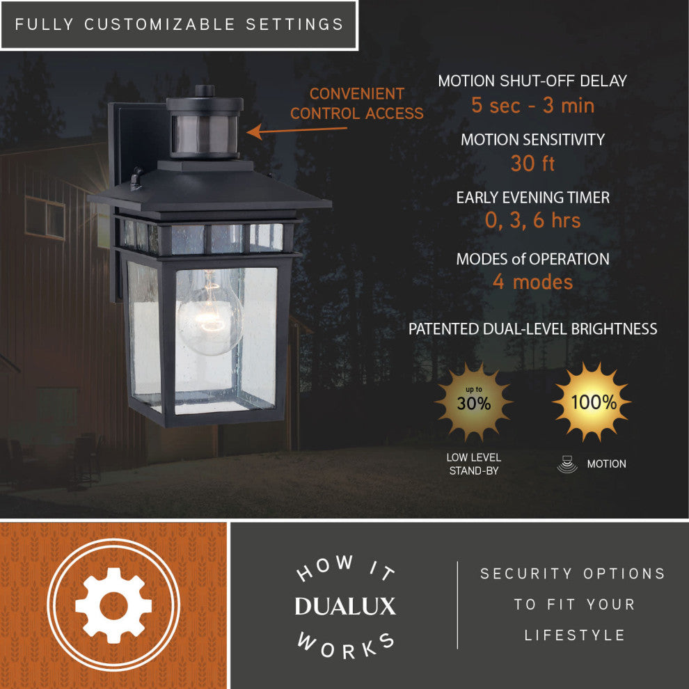Ridge 1 Light Aluminum Black Motion Sensor Dusk to Dawn Outdoor Wall Lantern