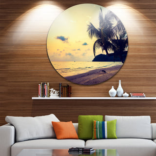 Silhouette Coconut Tree, Seashore Disc Metal Artwork, 23"