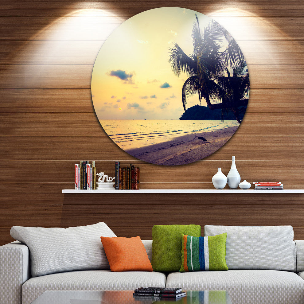 Silhouette Coconut Tree, Seashore Disc Metal Artwork, 23"