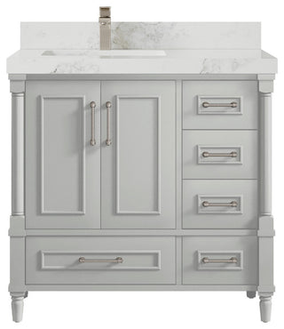 Aberdeen 36 Left Offset Bath Vanity in Coventry Gray 2" Calacatta Nuvo