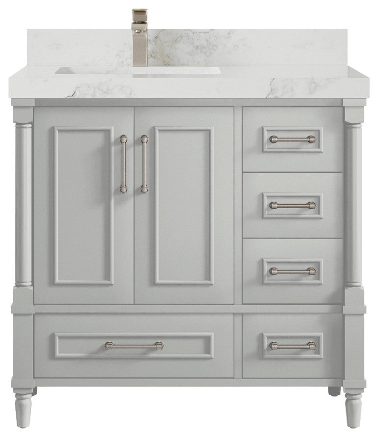 Aberdeen 36 Left Offset Bath Vanity in Coventry Gray 2" Calacatta Nuvo