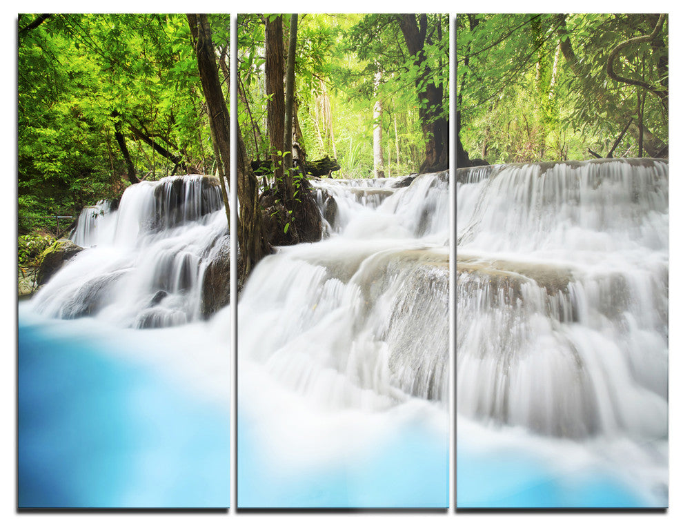 "Erawan Waterfall" Photography Glossy Metal Wall Art, 3 Panels, 36"x28"