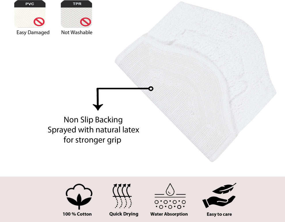 Waterford Collection Tufted Bath Rug, 3-Piece Set With Runner, White