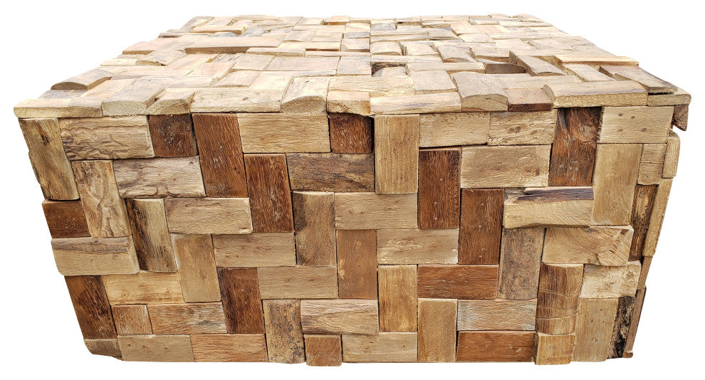 Rustic Recycled Teak Wood Java Coffee Table, 32 inch