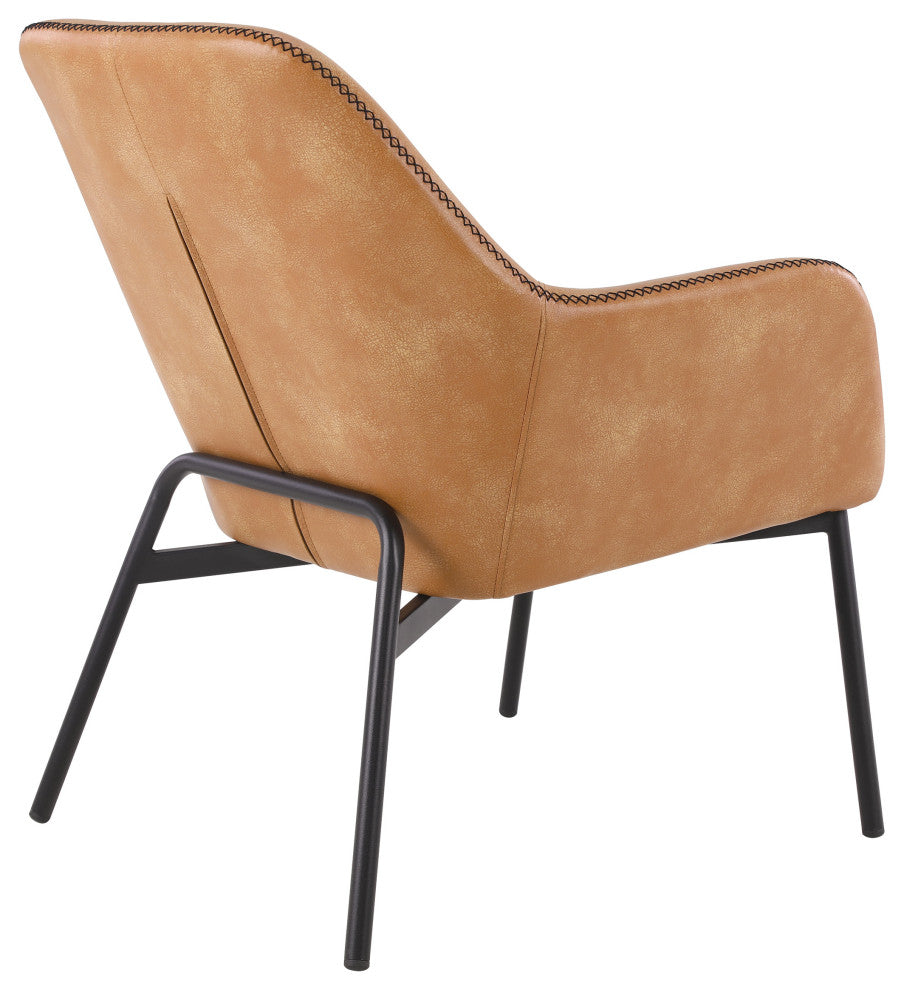 Brooks Accent Chair, Sand Faux Leather With Black Stitch and Black Legs