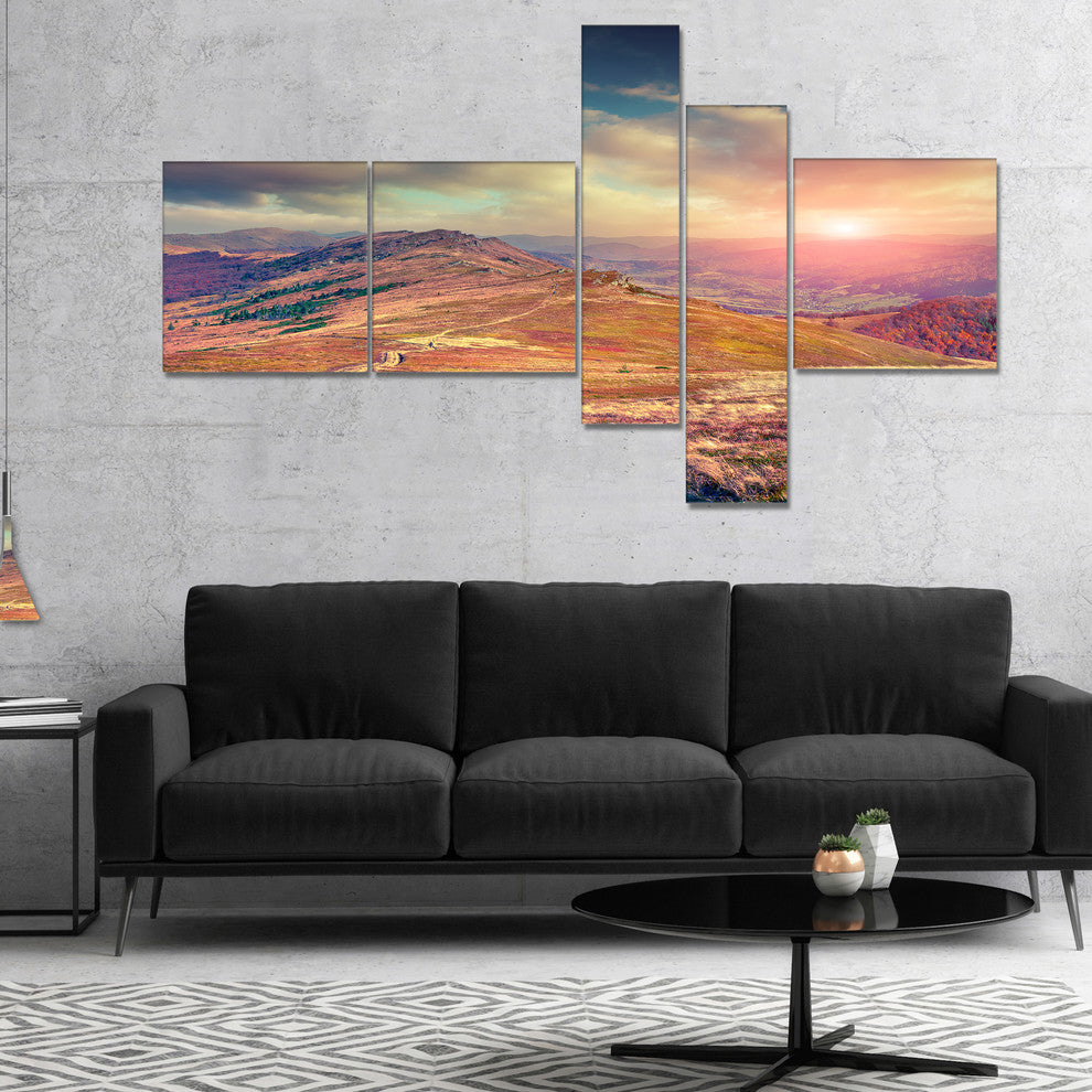 Amazing Autumn Landscape in Hills, Landscape Canvas Art Print, 60"x32", 5 panels