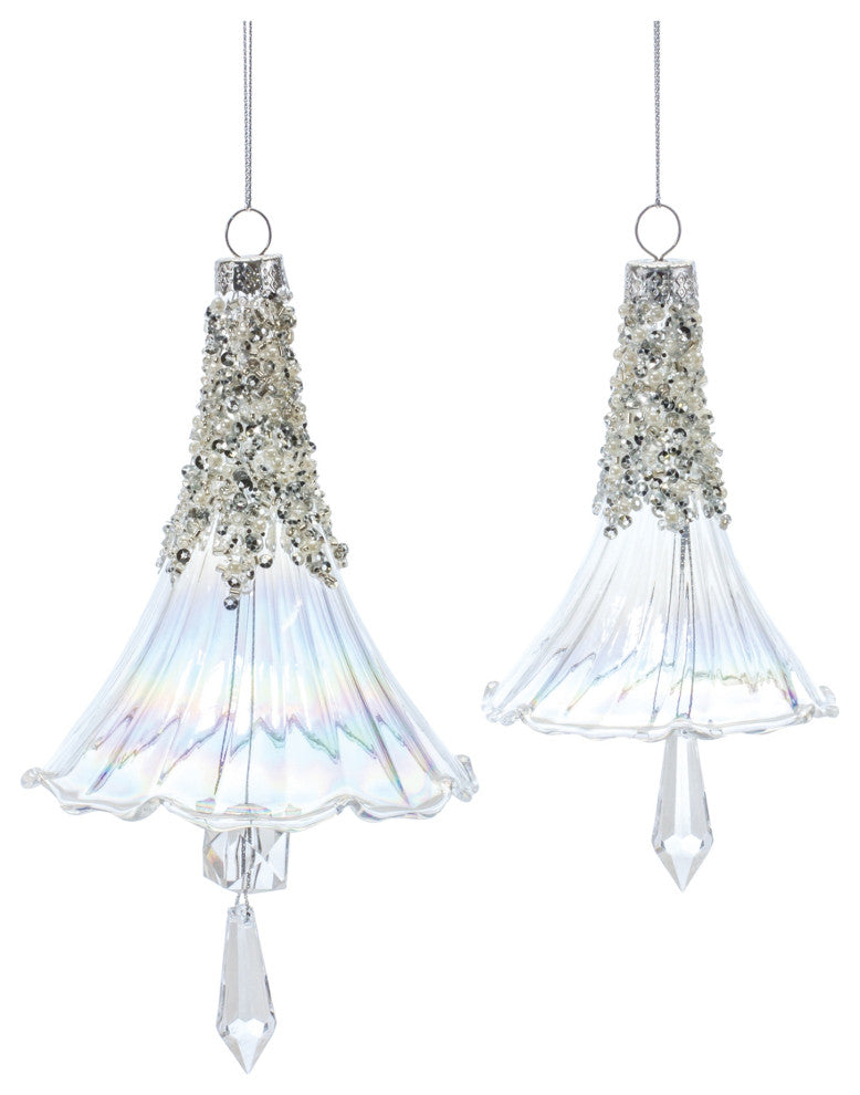 Beaded Irredescent Glass Bell Ornament, Set of 6