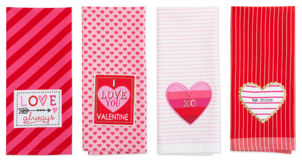 Asst Valentines Embellished Dishtowel, Set Of 4
