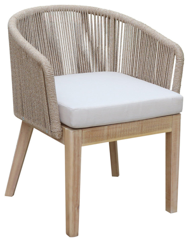 Benzara BM287768 Set of 2 Dining Chairs, Acacia Wood Frame, Beige Woven Rope