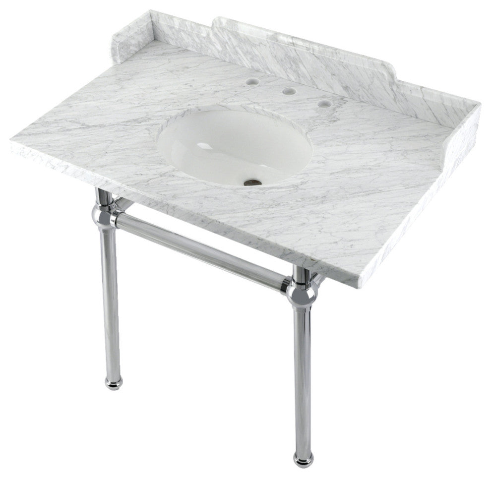 Kingston Brass LMS3630MB1 36" Carrara Marble Console Sink, Legs