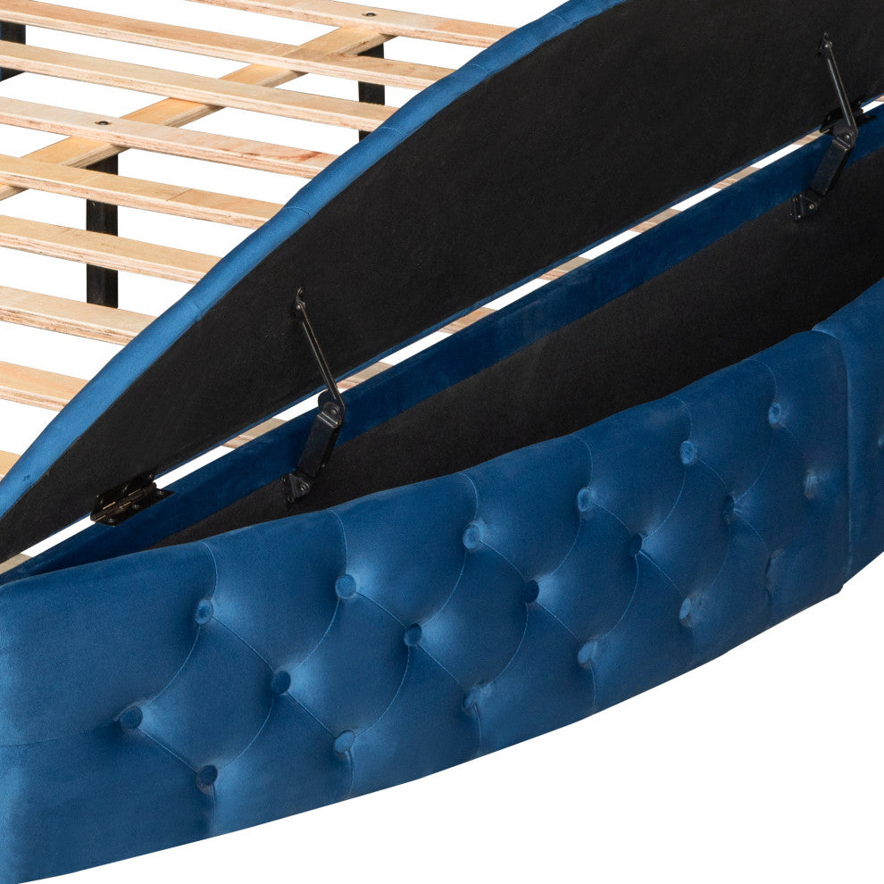 Full/Queen Upholstered Frame Platform Bed with Storage on Both Sides, Blue, Full