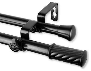 Grip Double Curtain Rod, Black, 120-170"
