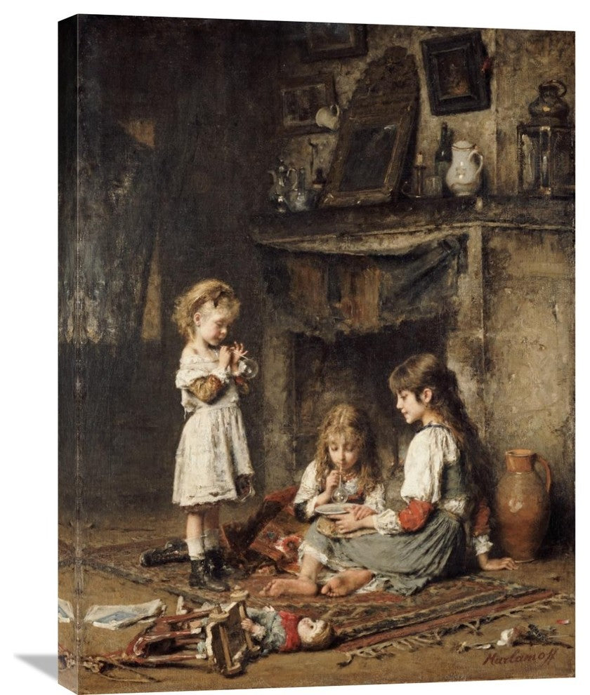 "Blowing Bubbles" Canvas Giclee by Alexei Alexeiewitsch Harlamoff, 23"x30"