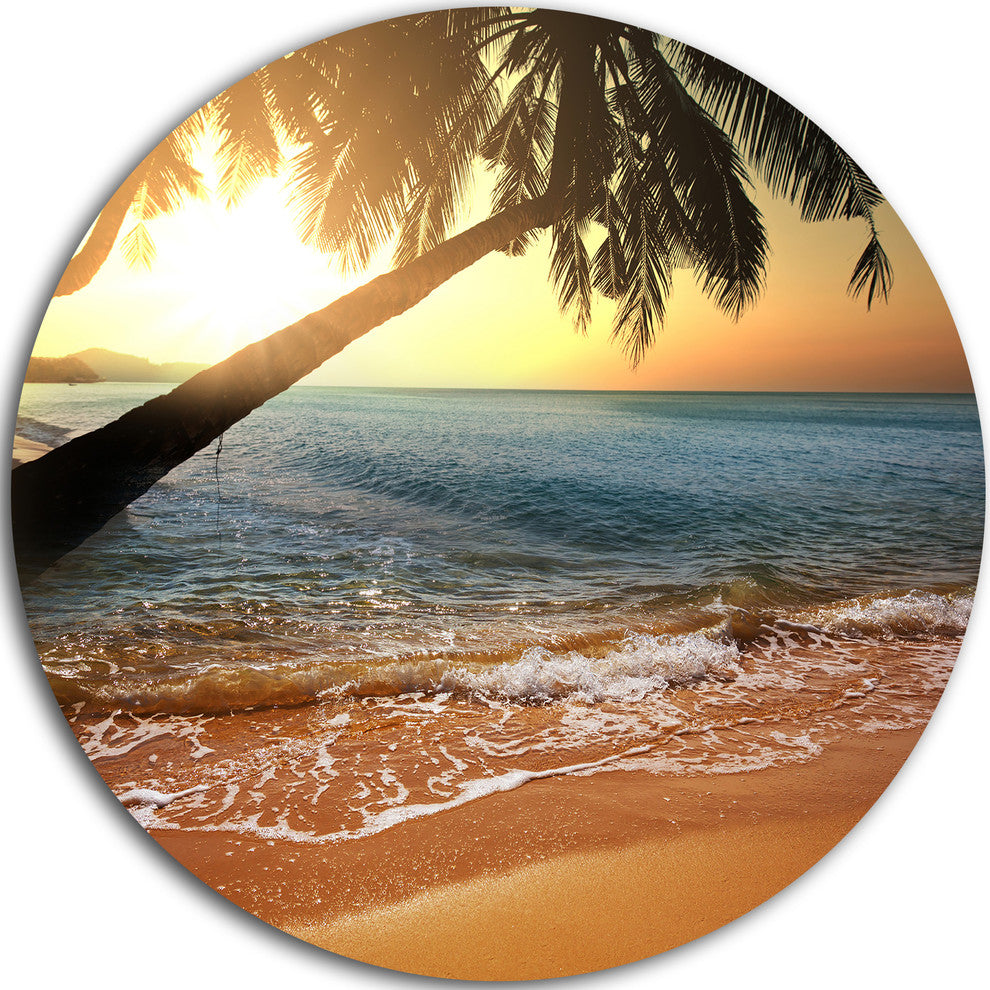Beautiful Sunset On Tropical Beach, Seashore Disc Metal Wall Art, 23"