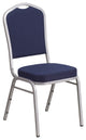 Crown Back Stacking Banquet Chair in Navy Fabric - Silver Frame