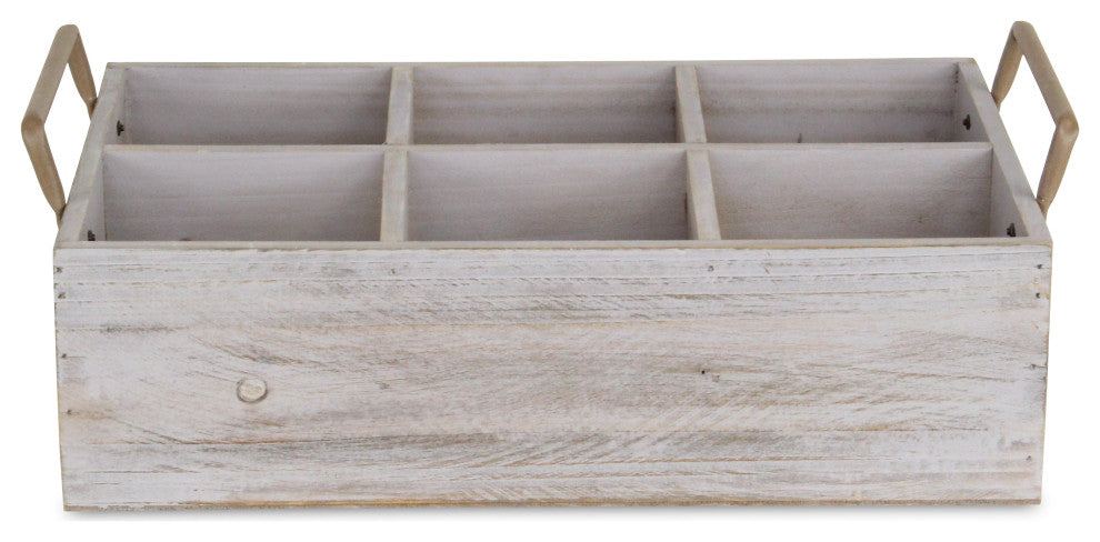 6 Compartment Brown Wood Grain Caddy With Side Handles