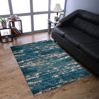 MACHINE MADE HEATSET POLYPROPYLENE AREA RUGS -Silver Blue Color,Abstract Design, [Rectangle] 4'x6'